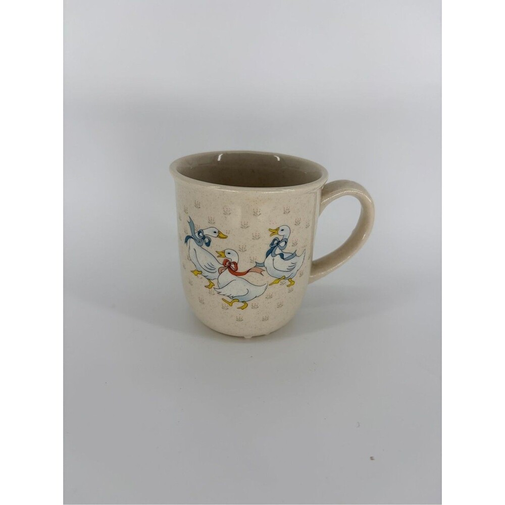 W.B.I. 1988 Vintage Ribboned Country Duck Mug Farmhouse Ceramic
